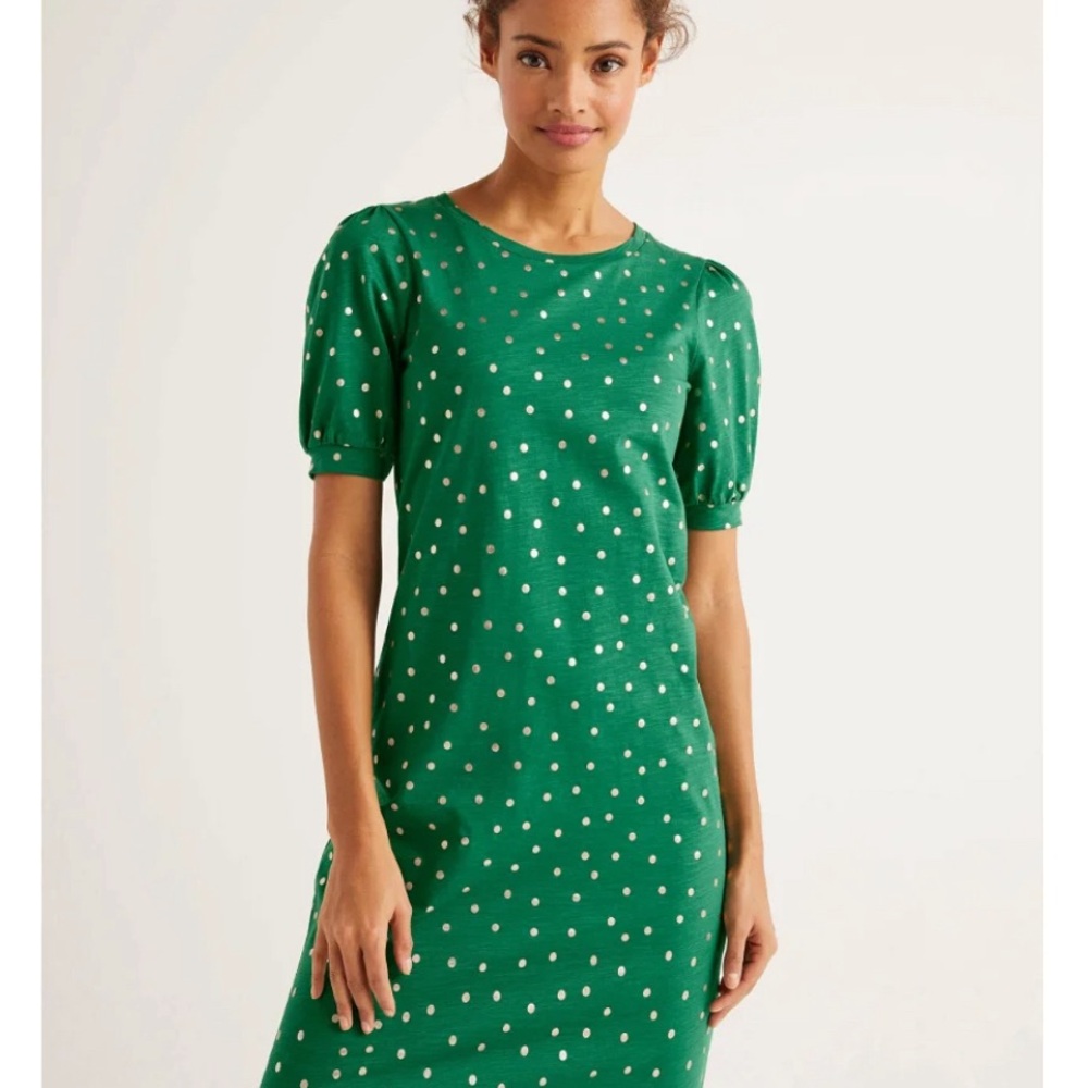 Boden Zoe green and gold Polka Dot Cotton Dress Size 6